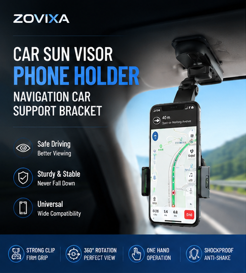 ZOVIXA™ Car Sun Visor Phone Holder – 360° Adjustable Navigation Mount for Safe Hands-Free Driving