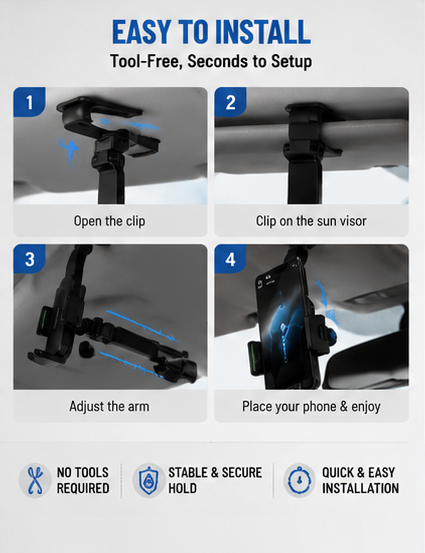 ZOVIXA™ Car Sun Visor Phone Holder – 360° Adjustable Navigation Mount for Safe Hands-Free Driving