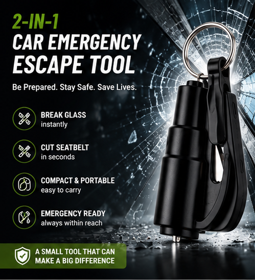 2-in-1 Car Emergency Escape Tool | Window Breaker & Seat Belt Cutter