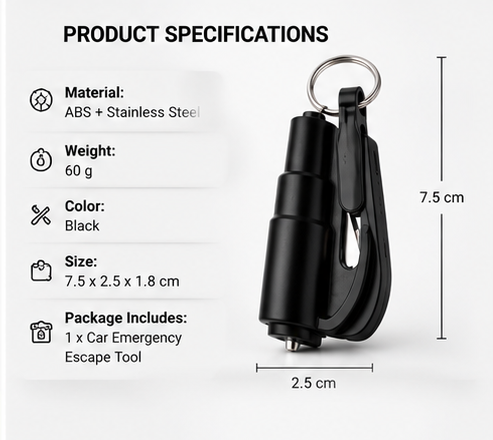 2-in-1 Car Emergency Escape Tool | Window Breaker & Seat Belt Cutter
