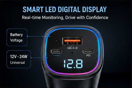 ChargeNova™ C9 120W Retractable Car Charger | 4-in-1 Fast Charging Adapter with Digital Display