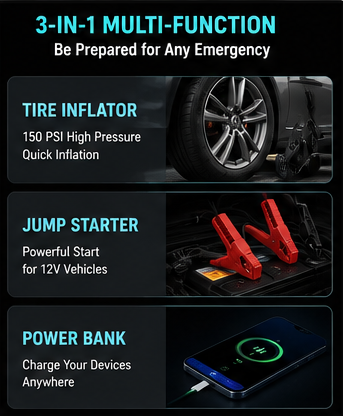 PowerJump™ 3-in-1 Car Tire Inflator & Jump Starter | Portable Air Compressor Power Bank (YS01 / YS03 / YS03H)