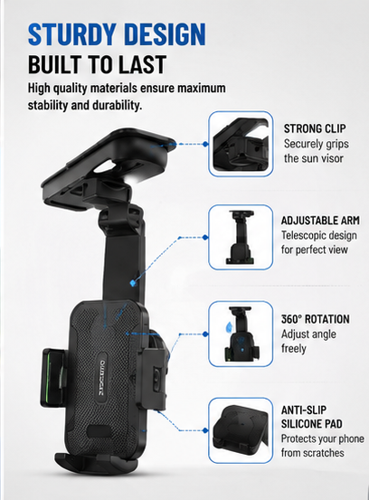 ZOVIXA™ Car Sun Visor Phone Holder – 360° Adjustable Navigation Mount for Safe Hands-Free Driving