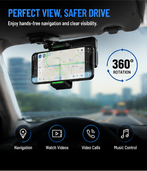 ZOVIXA™ Car Sun Visor Phone Holder – 360° Adjustable Navigation Mount for Safe Hands-Free Driving